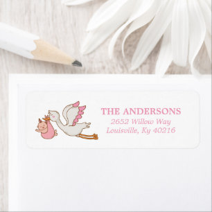 Baby Meisje Vliegende Ooievaar Roze Cute Baby Show Etiket