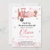 Baby Meisje Vliegtuig Eerste Verjaardag uitnodigin Kaart (Voorkant)