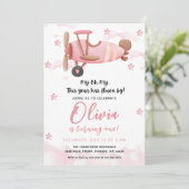 Baby Meisje Vliegtuig Eerste Verjaardag uitnodigin Kaart (Staand voorkant)