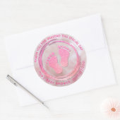 Baby Meisje Voetafdruk Glitterende Baby shower Fav Ronde Sticker (Envelop)
