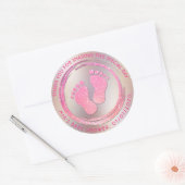Baby Meisje Voetafdruk Glitterende Baby shower Fav Ronde Sticker (Envelop)