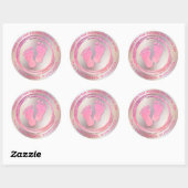 Baby Meisje Voetafdruk Glitterende Baby shower Fav Ronde Sticker (Vel)