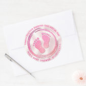 Baby Meisje Voetafdruk Glitterende Baby shower Fav Ronde Sticker (Envelop)