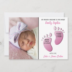 Baby Meisje Voeten Flat Aankondiging Kaart