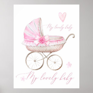 Baby Meisje Wagentje Pasgeboren Nursery Waterverf  Poster
