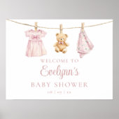 Baby meisje waslijn Baby shower welkomstbord Poster (Voorkant)