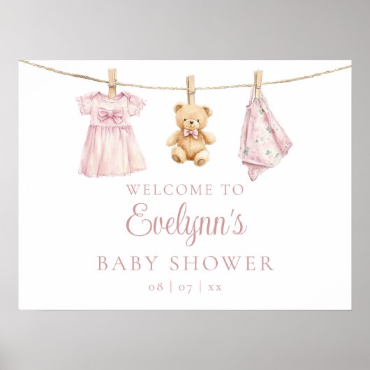 Baby meisje waslijn Baby shower welkomstbord Poster (Voorkant)