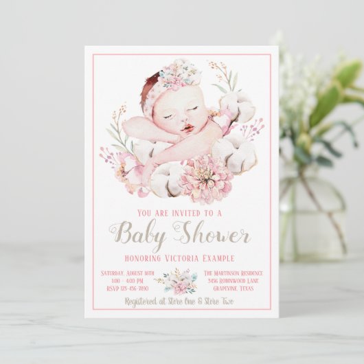 Baby Meisje Waterverf Baby Douche Uitnodigingen (Staand voorkant)