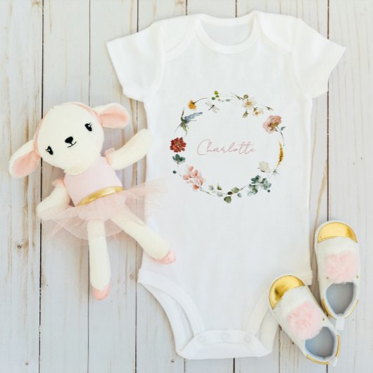 Baby Meisje Waterverf Bloem Naam Script Romper