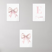 Baby Meisje Waterverf Roze Bow & Monogram Naam Muurkunst Sets (Voorkant)