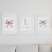 Baby Meisje Waterverf Roze Bow & Monogram Naam Muurkunst Sets