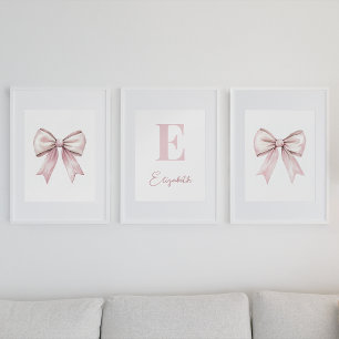Baby Meisje Waterverf Roze Bow & Monogram Naam Muurkunst Sets
