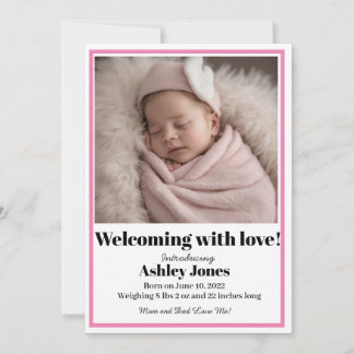 Baby Meisje Welkom met Liefde Kaart