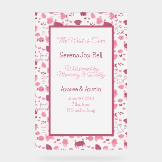 Baby Meisje Welkomstbord Acryl Bord (Voorkant)