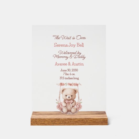 Baby Meisje Welkomstbord Acryl Bord (Voorkant)