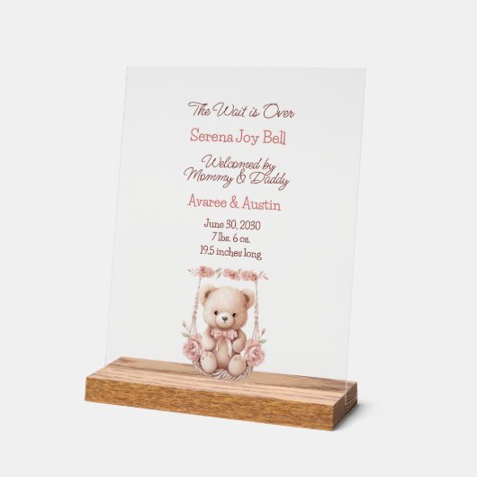 Baby Meisje Welkomstbord Acryl Bord (Hoek)