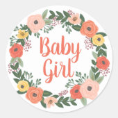 Baby Meisje Whimsical Blush en Koraal Bloemkrans Ronde Sticker (Voorkant)