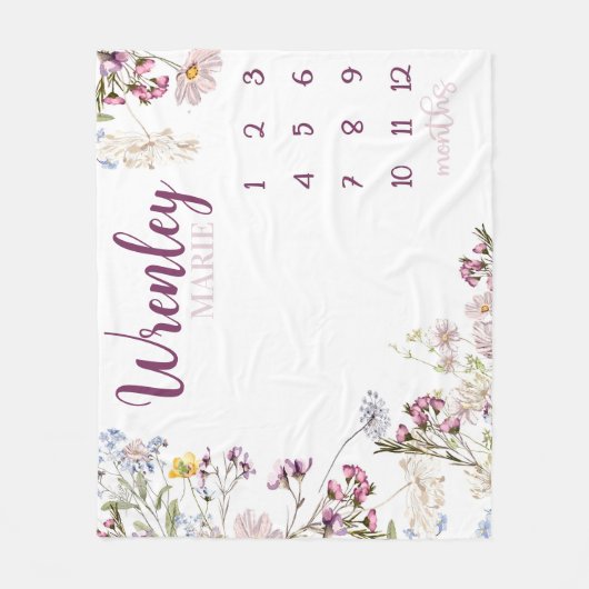 Baby Meisje Wildflower Milestone Deken, Lavendel Fleece Deken (Voorkant)