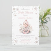 Baby Meisje Winter Snowflake Baby shower Kaart (Staand voorkant)