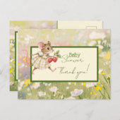 Baby Meisje Woodland Dierendouche Dank u Briefkaart (Voorkant / Achterkant)