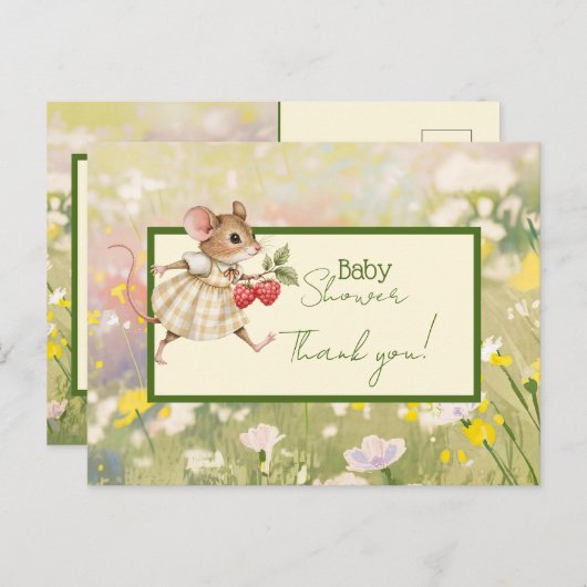 Baby Meisje Woodland Dierendouche Dank u Briefkaart (Voorkant / Achterkant)