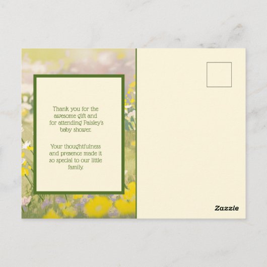 Baby Meisje Woodland Dierendouche Dank u Briefkaart (Achterkant)