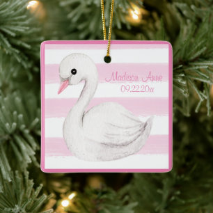 Baby Meisje Zwaan Meisjesachtig Roze Schrift Perso Keramisch Ornament