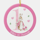 Baby Meisje's 1e Kerstmis Foto Decoratie Konijn (Voorkant)