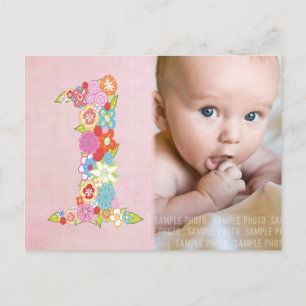 Baby Meisje's 1e Verjaardag Bedankt Fotokaart Briefkaart