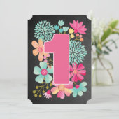 Baby Meisjes 1e Verjaardag Nummer 1 Feest Uitnodig Kaart (Staand voorkant)