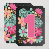 Baby Meisjes 1e Verjaardag Nummer 1 Feest Uitnodig Kaart (Voorkant / Achterkant)