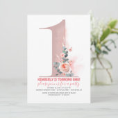 Baby meisjes 1e verjaardag Uitnodiging (Staand voorkant)