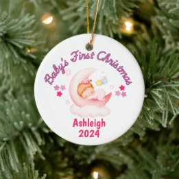 Baby meisjes eerste kerst gepersonaliseerd keramisch ornament