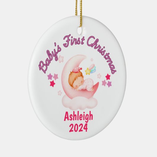 Baby meisjes eerste kerst gepersonaliseerd keramisch ornament (Rechts)