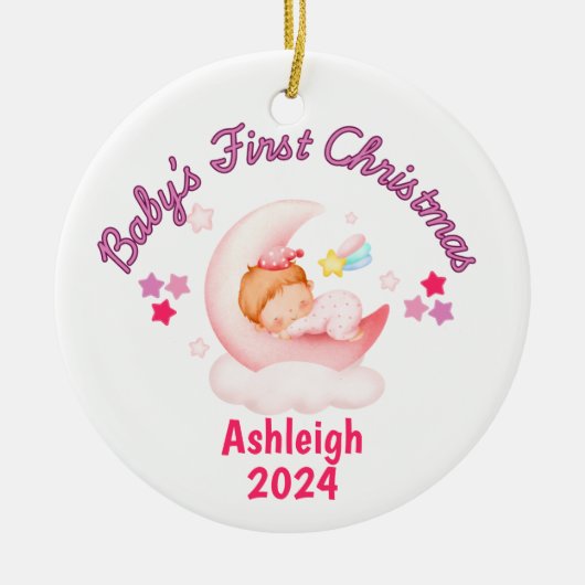 Baby meisjes eerste kerst gepersonaliseerd keramisch ornament (Voorkant)