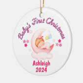 Baby meisjes eerste kerst gepersonaliseerd keramisch ornament (Links)