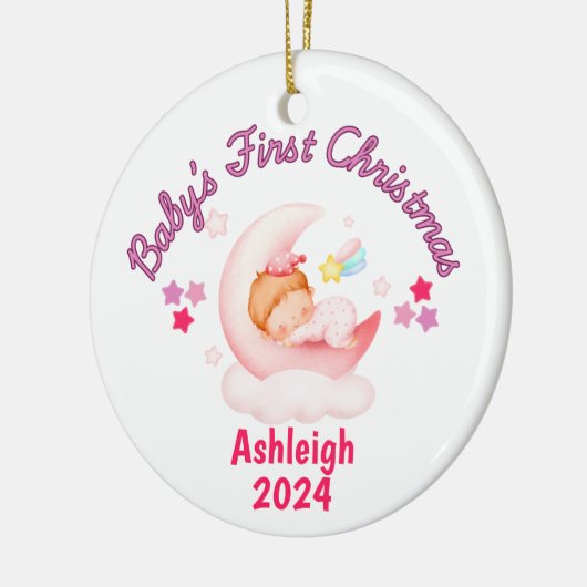 Baby meisjes eerste kerst gepersonaliseerd keramisch ornament (Links)
