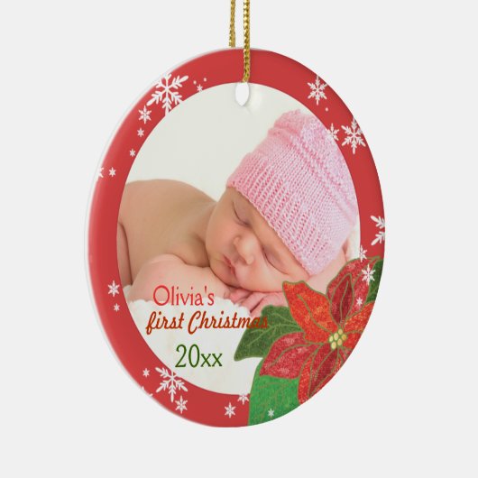 Baby Meisje's Eerste Kerst Rode Foto Ornamenten (Rechts)