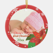 Baby Meisje's Eerste Kerst Rode Foto Ornamenten (Voorkant)