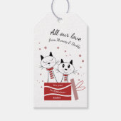 Baby Meisjes Eerste Kerstmis Katten Roze Rood Cadeaulabel (Voorkant)