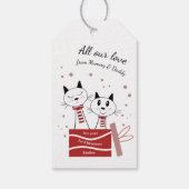 Baby Meisjes Eerste Kerstmis Katten Roze Rood Cadeaulabel (Achterkant)