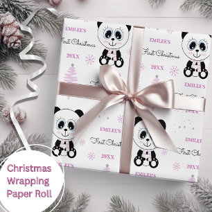 Baby Meisjes Eerste Kerstmis Panda Beer Roze Cadeaupapier