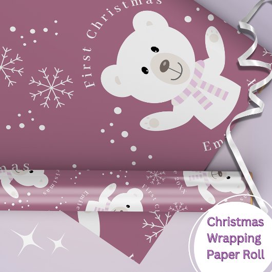 Baby Meisjes Eerste Kerstmis Polar Beer Roze Cadeaupapier
