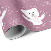 Baby Meisjes Eerste Kerstmis Polar Beer Roze Cadeaupapier (Rol Hoek)