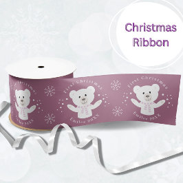Baby Meisjes Eerste Kerstmis Polar Beer Roze Satijnen Lint