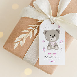 Baby Meisjes Eerste Kerstmis Teddy Bear Roze Cadeaulabel