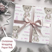 Baby Meisjes Eerste Kerstmis Teddy Bear Roze Cadeaupapier