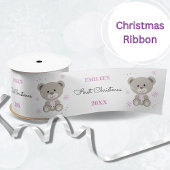 Baby Meisjes Eerste Kerstmis Teddy Bear Roze Satijnen Lint