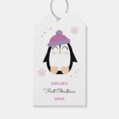 Baby Meisjes Eerste Kerstmis Winter Pinguïn Roze Cadeaulabel (Voorkant)