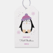 Baby Meisjes Eerste Kerstmis Winter Pinguïn Roze Cadeaulabel (Achterkant)